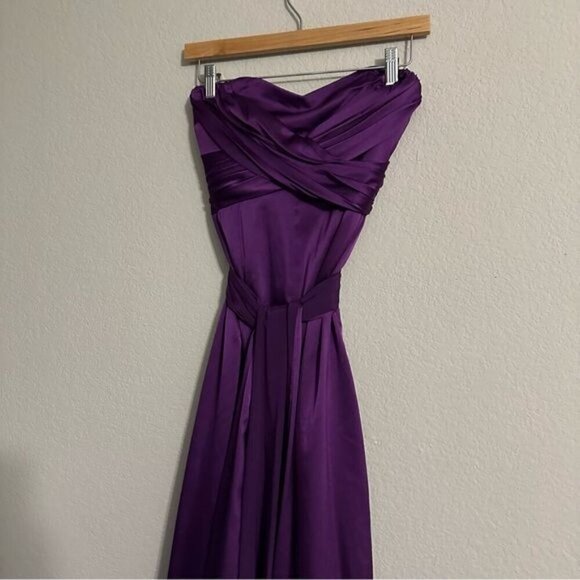 David Meister Purple Satin Strapless Cocktail Midi Dresss Size 4 - Picture 5 of 13